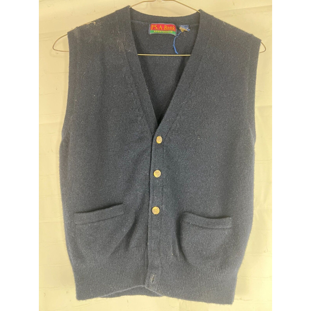 Men’s JOS A Bank Sportswear Button-Front Lambswool Sweater Vest Sz XL Dark Blue